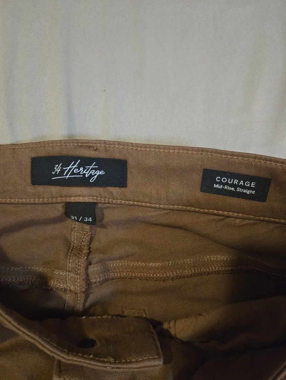 34 Heritage Courage Mid Rise Straight Jeans 31x34 Brown Tencel Stretch